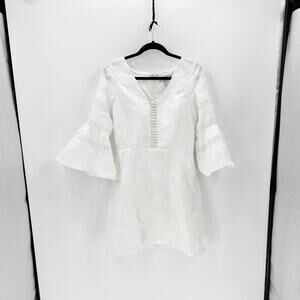 Belle Badgley Mischka Dress size 10 White Crochet Flare Jacquard Bell Sleeves
